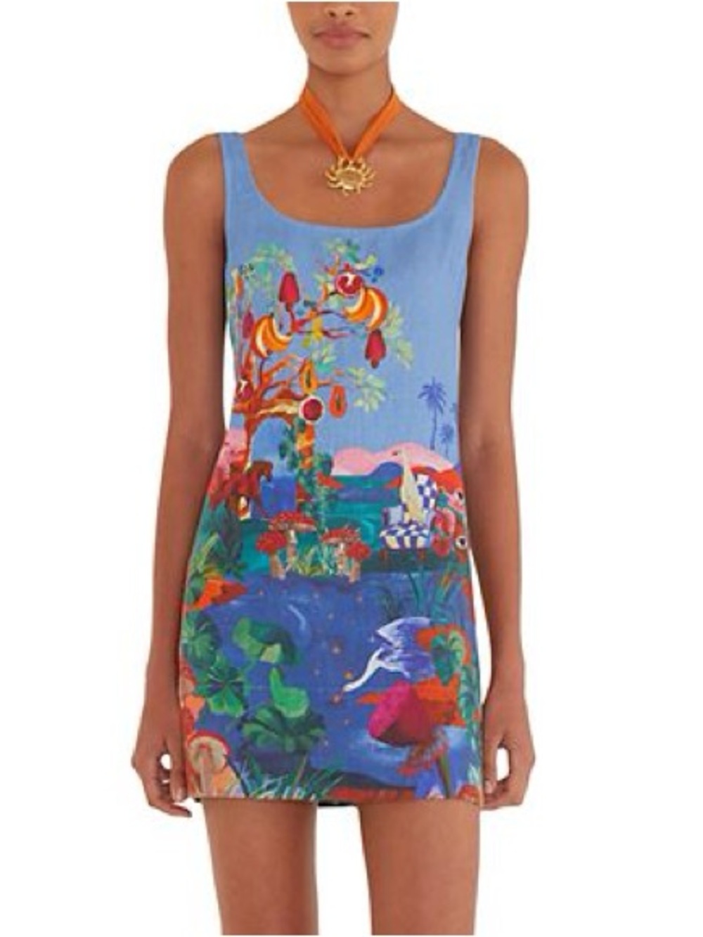 FARM Rio Blue Tropical Tank Mini Dress with Multicolor Motifs